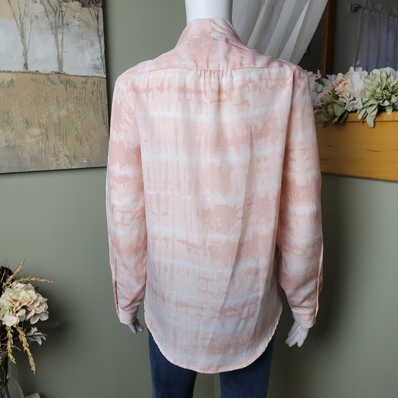 Larry Levine Pink Tie Dye Faux Wrap Dressy Blouse - Picture 3 of 12